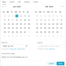 A calendar displaying a period ending on a specified date.