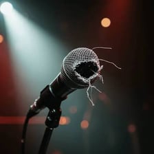 A songwriter performing music with a microphone