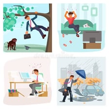 An illustration showing a person dealing with several everyday mishaps.
