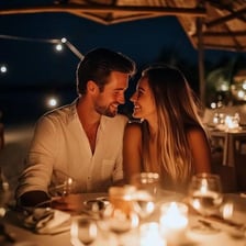 A couple sharing a meal on a romantic date