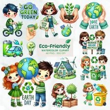 An environmental illustration featuring recycling and green leaves.