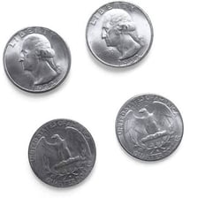 A coin displayed with its heads and tails sides visible
