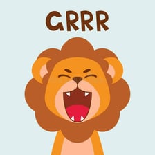A cartoon animal making a playful growling expression.