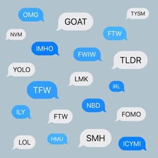 A simple reference showing FTW expanded as “for the win” and BTW as “by the way.”