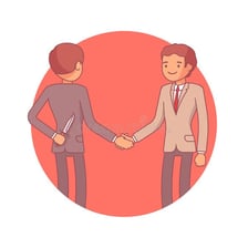 An illustration suggesting that a person has a concealed motive.