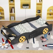 A child’s bed designed to look like a race car.