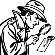A detective studying evidence on a desk.