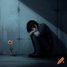 A person sitting alone with a visibly gloomy expression.
