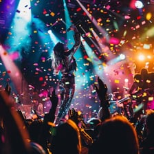 An energetic performer showing lively spirit on stage.