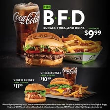 A fast-food combo with a burger, fries, and a drink.