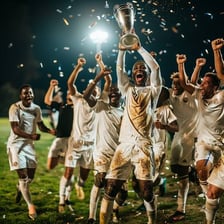 A team celebrating a close victory in a sports game.