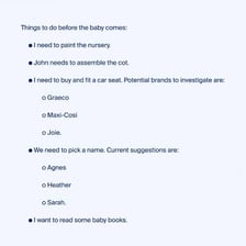 A written list with individual bullet-point items