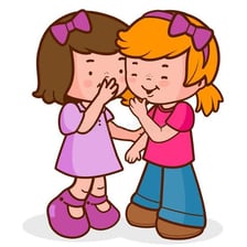 One person quietly signals to another person to come closer.