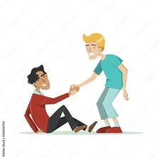 One person helping another person stand