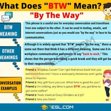 A phone screen showing the abbreviation BTW.