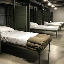 An empty military sleeping area suggesting an absent service member
