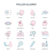 A person sneezing outdoors during a pollen-heavy spring day.