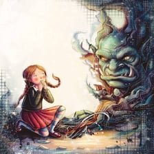 A storybook ogre depicted as a large threatening creature.