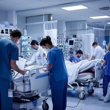 A hospital scene representing a serious acute condition