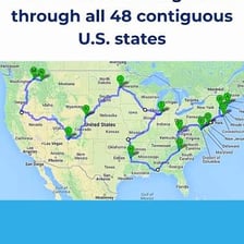 A route passing through a city on the way to another destination.