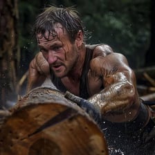 A person working strenuously on a demanding task