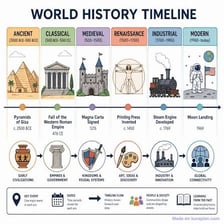 A timeline marking several historical eras