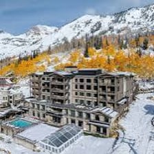 Snow-covered ski slopes and mountains near Alta, Utah.