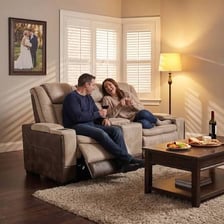 A comfortable den furnished with a recliner.
