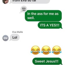 A smartphone chat showing a laughing reaction to a message.