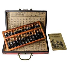 A traditional wooden abacus with counting beads