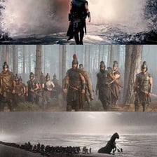 A cinematic depiction of an epic seafaring adventure associated with The Odyssey