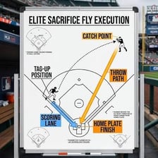 A baseball runner scoring after a sacrifice fly.