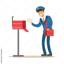 Mail carrier placing letters into a residential mailbox.