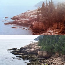 Rock visibly worn away by flowing water