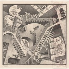 An Escher-inspired architectural staircase with impossible geometry