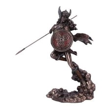 An artistic depiction of a Valkyrie carrying a spear.