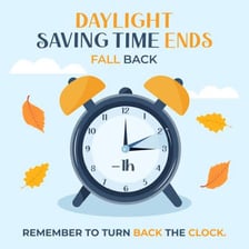 Clock illustration showing a seasonal daylight saving time change