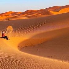 Sand dunes stretching across the Sahara Desert in North Africa