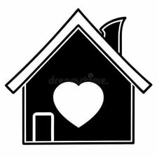 A house with a heart-shaped detail in one of its windows.