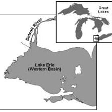 Map showing the Detroit River flowing into Lake Erie