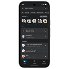 A smartphone displaying a list of recent calls