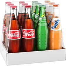 Classic Coca-Cola bottles and cans