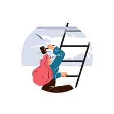 An illustration of a woman rising through a cracked glass ceiling