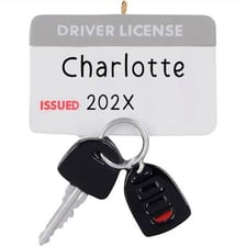 A driver's license shown beside car keys.