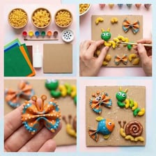 A macaroni art project made with dried pasta and glue