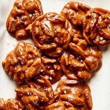 Pecan praline candies arranged on a plate
