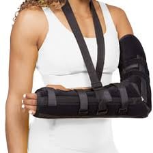 A medical splint supporting and immobilizing an arm.