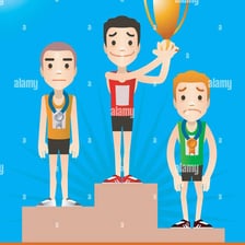 A runner standing on the second-place step of a podium