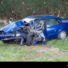 A car severely damaged in a collision