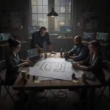 A group of people plans a covert heist.